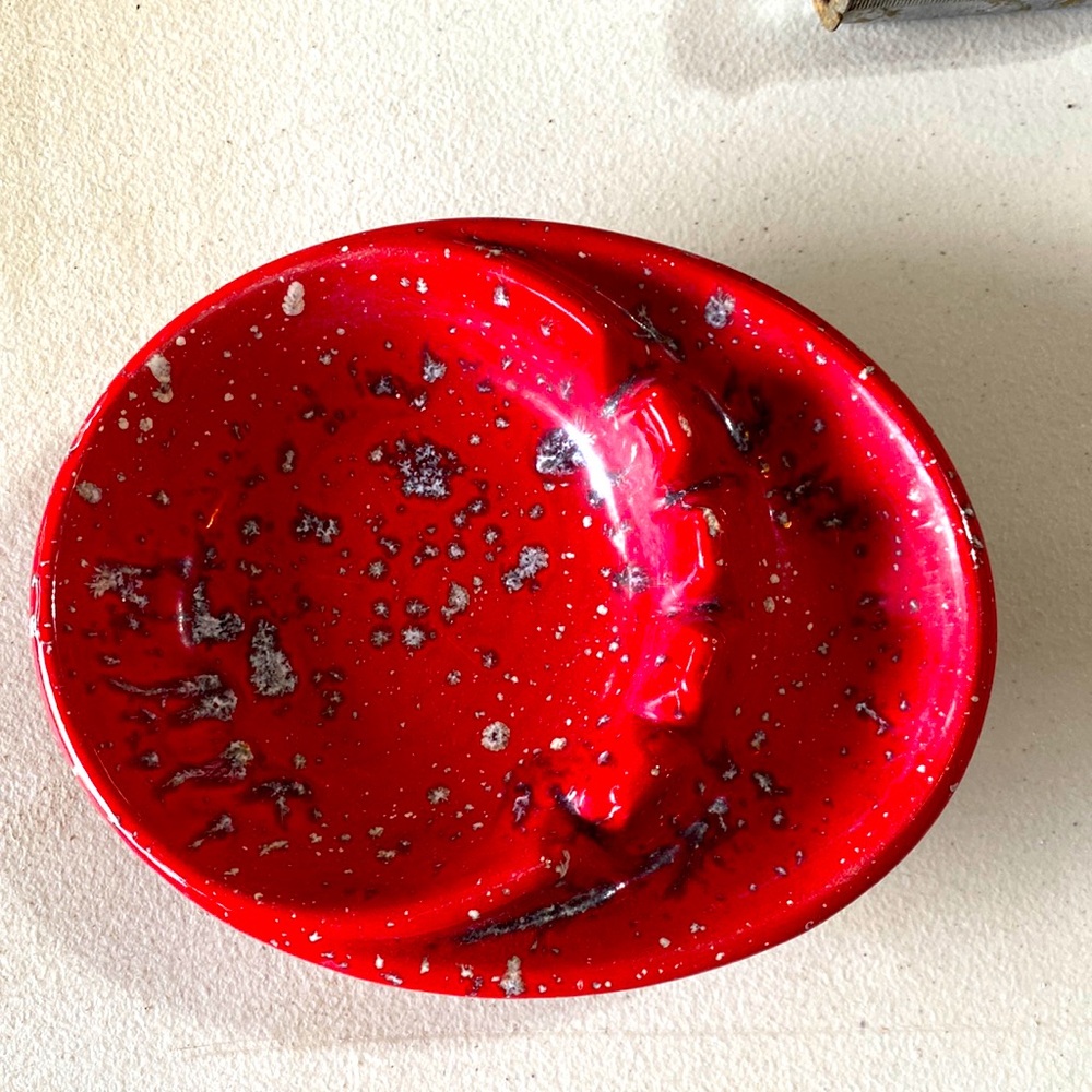 MCM red speckled ceramic ashtray